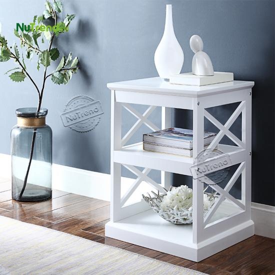 wholesaleDouble X Shape Rustic White Bedside Table Nightstand With 2 Shelf  factory